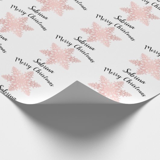 Elegant roos gouden kerstsneeuwvlok cadeaupapier (Hoek)