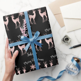 Elegant roos gouden kerstsnowflakes rendier cadeaupapier