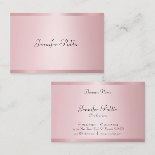 Elegant Roos Gouden Kleur Modern Handgeschreven Tr Visitekaartje (Voorkant / Achterkant)