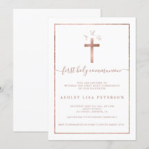 Elegant roos gouden kruis monogram eerste communie