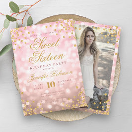 Elegant Roos Gouden Lichten & Gouden Foto Sweet 16 Kaart