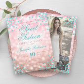 Elegant Roos Gouden Lichten Turquoise Sweet 16 Kaart