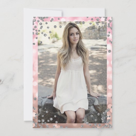 Elegant Roos Gouden Lichten Zilveren Foto Sweet 16 Kaart (Achterkant)