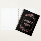 Elegant roos gouden lijst bladeren zwart planner (Display)