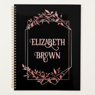 Elegant roos gouden lijst bladeren zwart planner