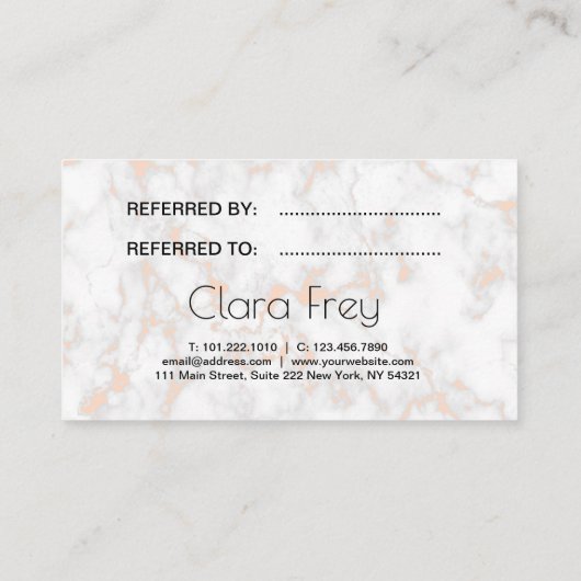 Elegant roos gouden lippen en marmer aanbevelingskaartje (Achterkant)