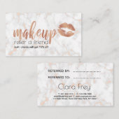 Elegant roos gouden lippen en marmer aanbevelingskaartje (Voorkant / Achterkant)