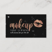 Elegant roos gouden lippen en marmer aanbevelingskaartje (Voorkant)