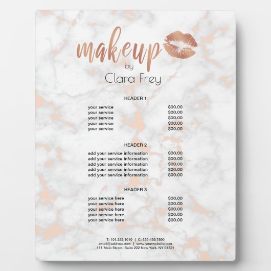 Elegant roos gouden lippen en marmer fotoplaat (Voorkant)