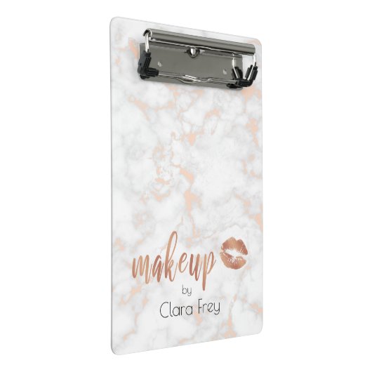 Elegant roos gouden lippen en marmer mini klembord (Schuin)
