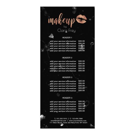 Elegant roos gouden lippen en marmer reclamekaart (Voorkant)