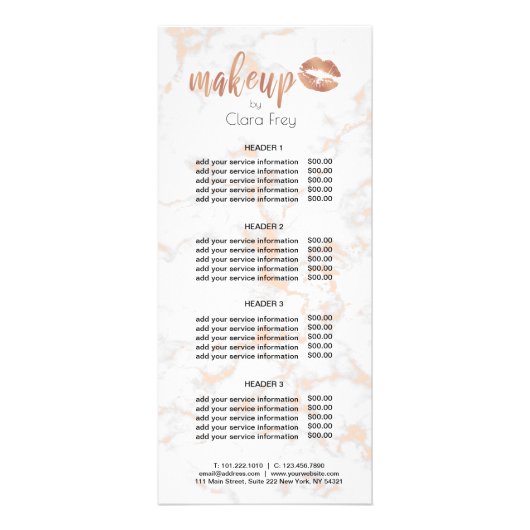 Elegant roos gouden lippen en marmer reclamekaart (Voorkant)