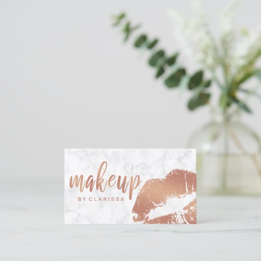 Elegant roos gouden lippen en marmer visitekaartje (Staand voorkant)