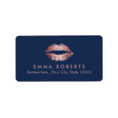 Elegant Roos gouden lippen Modern marineblauw Etiket (Voorkant)