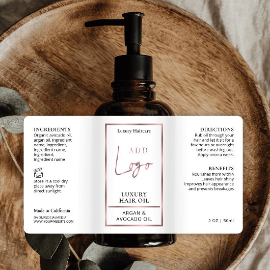 Elegant Roos Gouden Logo Haarolie 2OZ Dropper Fles Etiket