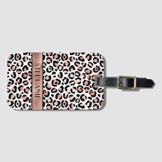 Elegant Roos gouden luipaard print gepersonaliseer Bagagelabel (Voorkant (horizontaal))