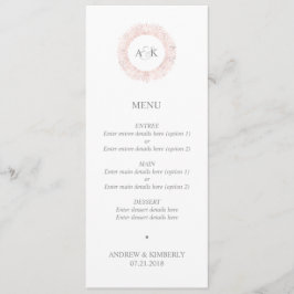 Elegant roos gouden monogram bruiloft menu