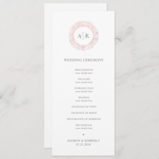 Elegant roos gouden monogram bruiloft programma programmakaart (Voorkant / Achterkant)