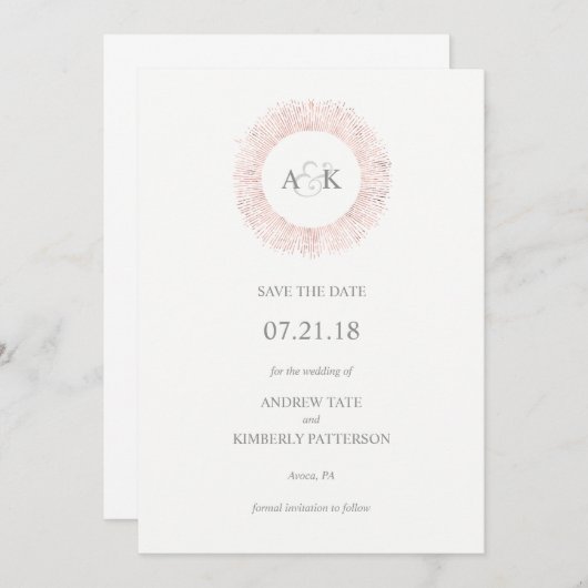 Elegant roos gouden monogram opslaan van de datum save the date (Voorkant / Achterkant)