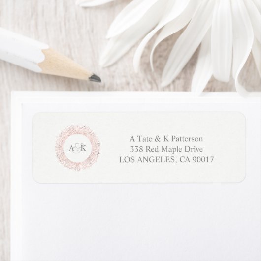 Elegant roos gouden monogram retour adres labels (Insitu)