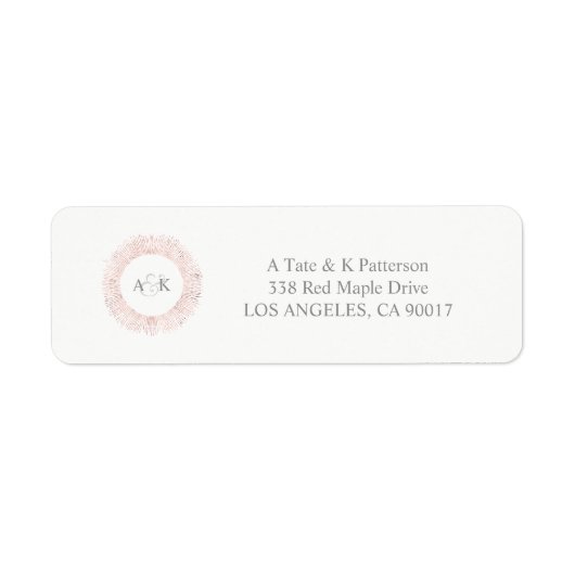 Elegant roos gouden monogram retour adres labels (Voorkant)
