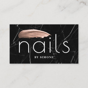 Elegant roos gouden nagellak zwarte marmer visitekaartje