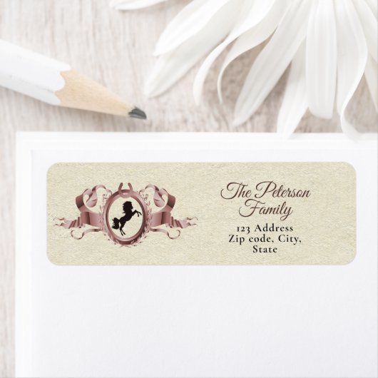 Elegant Roos Gouden Paardensport Ribbon Crest Etiket (Insitu)