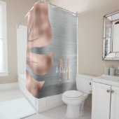 Elegant Roos gouden palmblad monogrammed Douchegordijn (In situ)