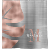 Elegant Roos gouden palmblad monogrammed Douchegordijn (Voorkant)