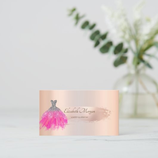 Elegant Roos gouden penseelstreek chique jurk Visitekaartje (Staand voorkant)