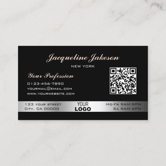 Elegant Roos Gouden Rhinestones Logo en QR Code Visitekaartje (Achterkant)
