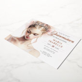 Elegant Roos Gouden Roze Quinceanera Party Folie Uitnodiging (Gedraaid)