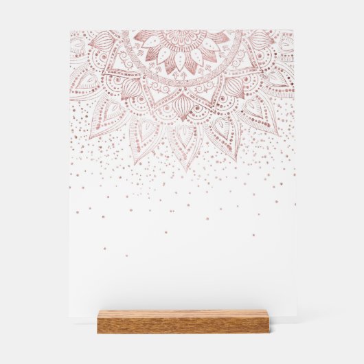 Elegant Roos Gouden Stippen Mandala Acryl Bord (Voorkant)