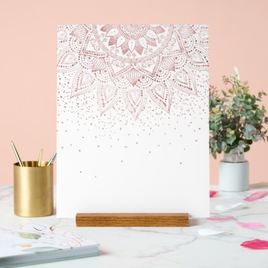 Elegant Roos Gouden Stippen Mandala Acryl Bord (Huwelijk)