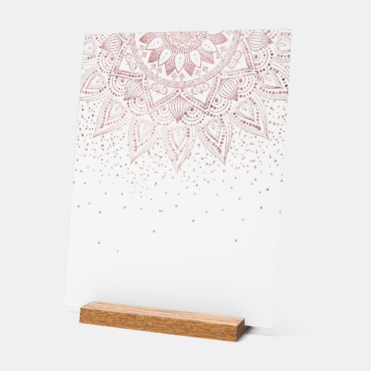 Elegant Roos Gouden Stippen Mandala Acryl Bord (Hoek)