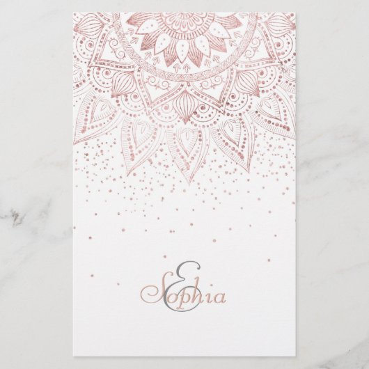 Elegant Roos Gouden Stippen Mandala Briefpapier (Voorkant)