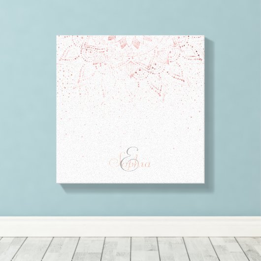 Elegant Roos Gouden Stippen Mandala Canvas Afdruk (Insitu (Houten vloer))