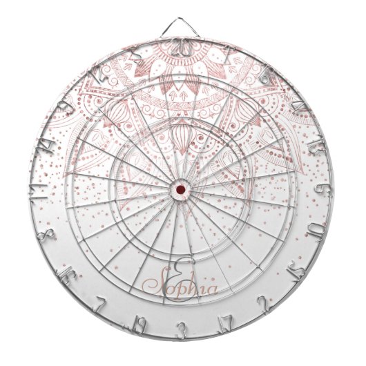 Elegant Roos Gouden Stippen Mandala Dartbord (Voorkant)