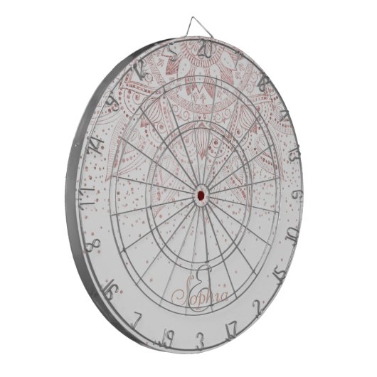 Elegant Roos Gouden Stippen Mandala Dartbord (Voorkant Links)