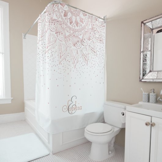 Elegant Roos Gouden Stippen Mandala Douchegordijn (In situ)