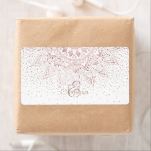 Elegant Roos Gouden Stippen Mandala Etiket