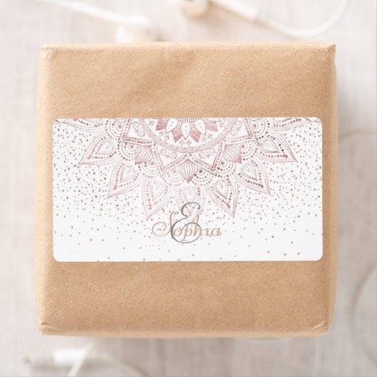 Elegant Roos Gouden Stippen Mandala Etiket (Insitu)