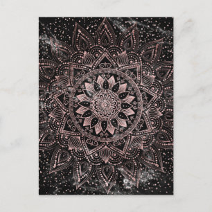 Elegant Roos Gouden Stippen Mandala Marmer Briefkaart