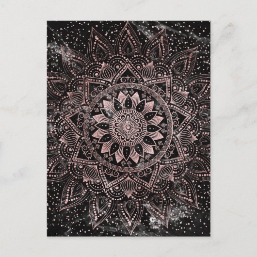 Elegant Roos Gouden Stippen Mandala Marmer Briefkaart (Voorkant)