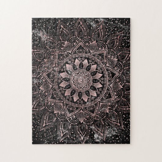 Elegant Roos Gouden Stippen Mandala Marmer Legpuzzel (Verticaal)