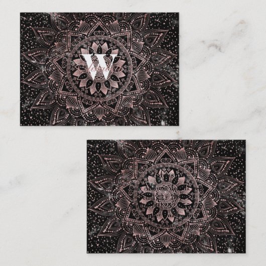 Elegant Roos Gouden Stippen Mandala Marmer Visitekaartje (Voorkant / Achterkant)