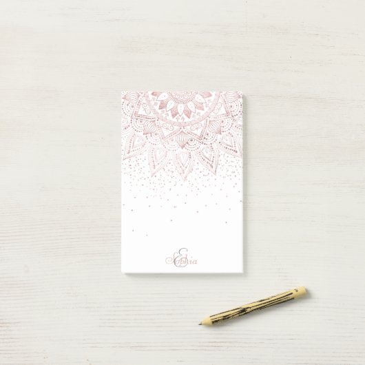 Elegant Roos Gouden Stippen Mandala Post-it® Notes (Op bureau)