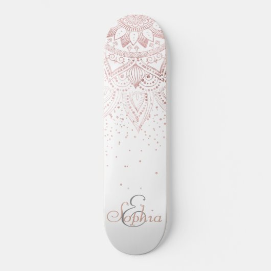 Elegant Roos Gouden Stippen Mandala Skateboard (Voorkant)