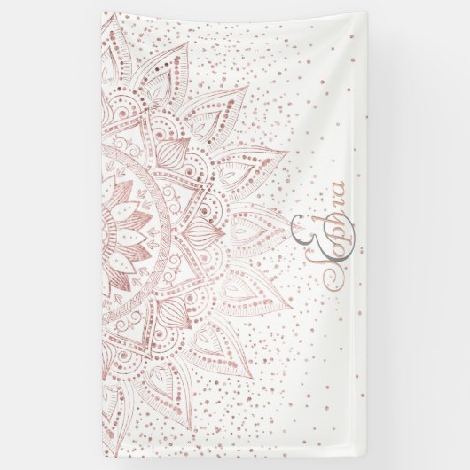 Elegant Roos Gouden Stippen Mandala Spandoek (Verticaal)