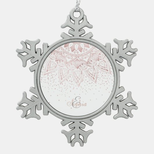 Elegant Roos Gouden Stippen Mandala Tin Sneeuwvlok Ornament (Voorkant)